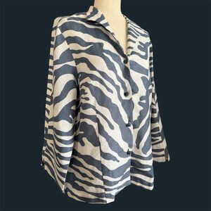 Connie Roberson Lagenlook Linen Jacket Size XL Resort Luxury Coastal Beachy Blue